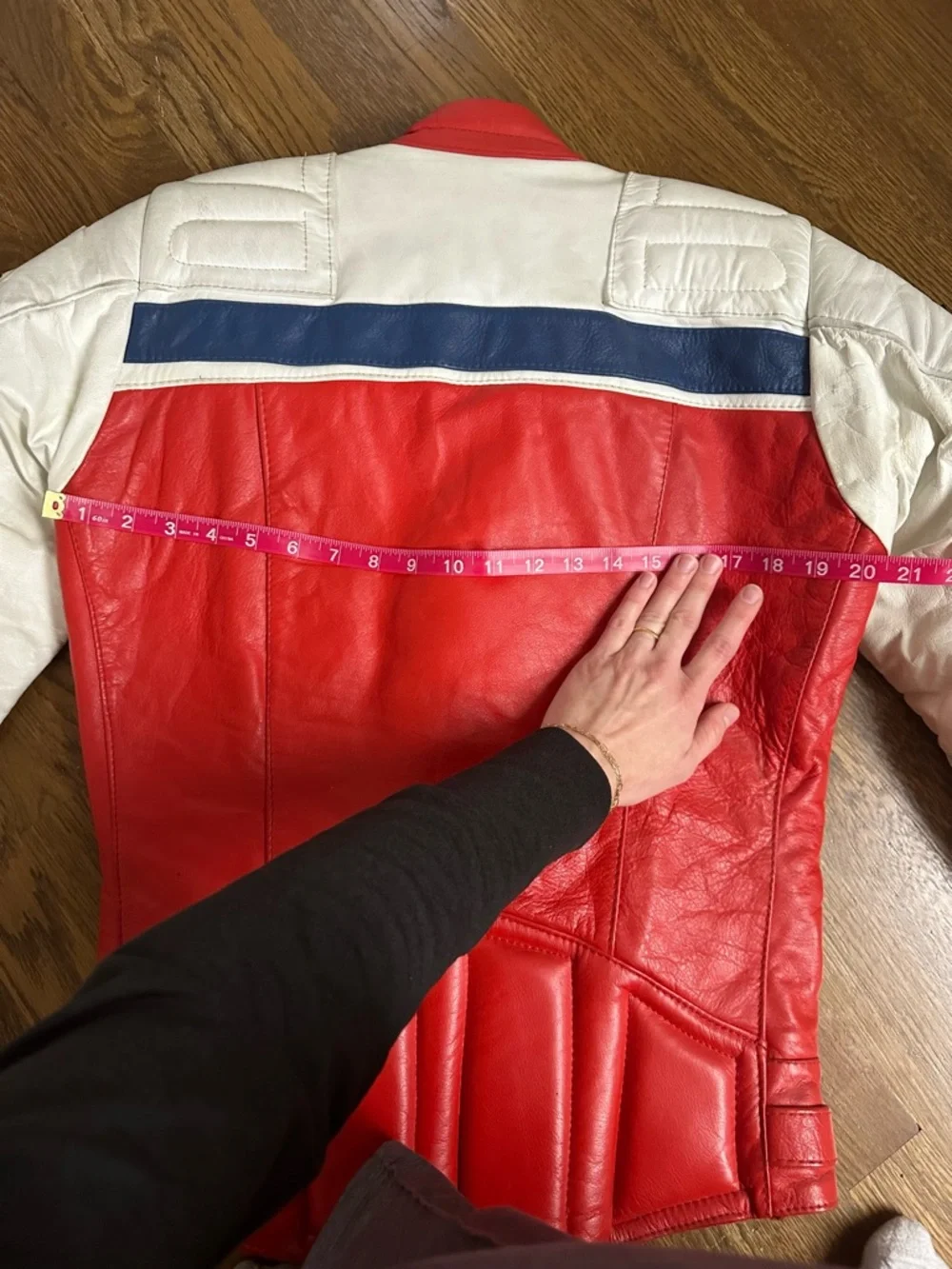 Vintage Honda Leather Motorcycle Racing Jacket Red White Blue Mens Size 42